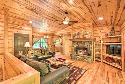 Cozy up in front of the wood-burning fireplace.