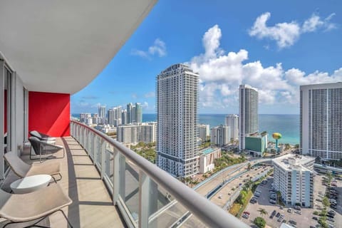 Scenic private balcony overlooking Hallandale Beach and the ocean, a perfect place to start your day with coffee, relax with a book, or take in the breathtaking views.
