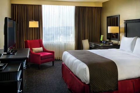 Settle in after exploring, with a comfy bed and workspace.