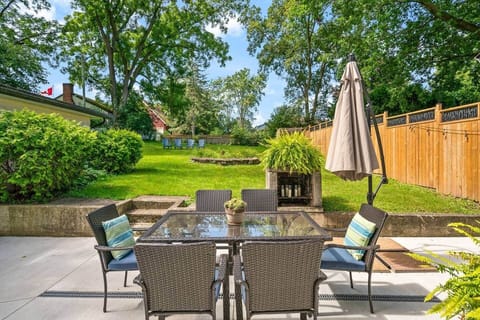 Peaceful backyard with large patio area