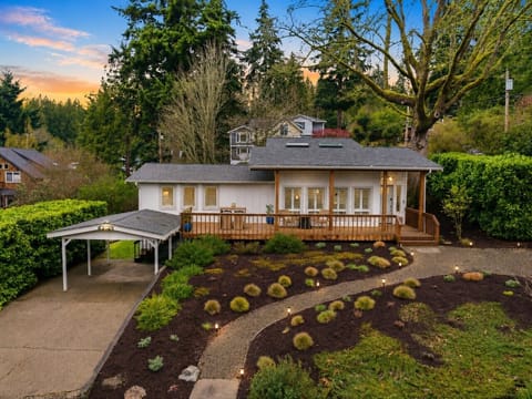 Golden-hour views of your cozy retreat tucked into the landscape.