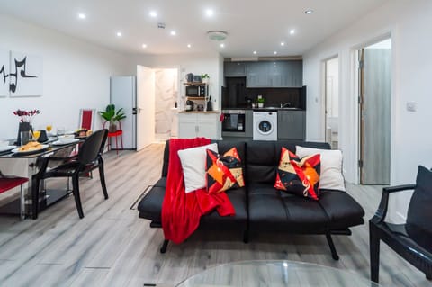 A stylish living room inspired by music in a quiet, private ground-floor apartment.