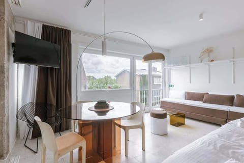 Stylish Round Table with Garden View