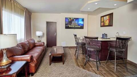 Gather at the bar for drinks, snacks, and easy meals.