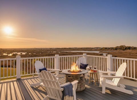Relax by the fire pit with peaceful sunset views.