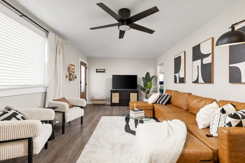Stretch out on the comfy sectional and unwind after a day exploring Indy.