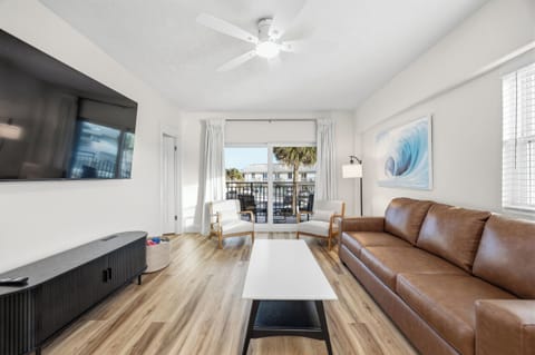 Kick back with a smart TV and cozy seating