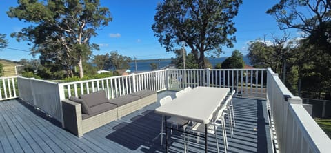 Massive front deck  with wide lake view