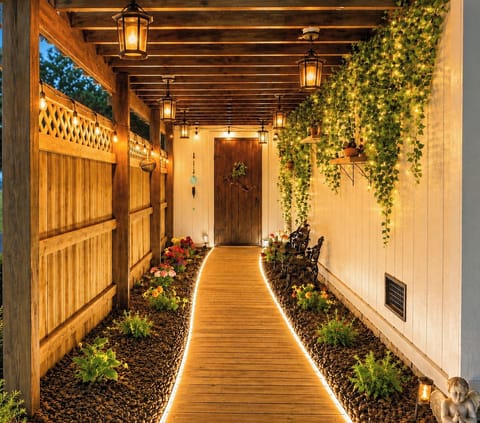 Welcome to Maya’s Romantic Waterfront—where every detail, starting with the charming side walkway, sets the tone for an unforgettable romantic escape.