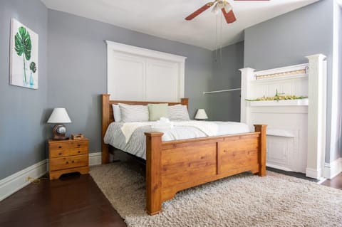 You can unwind in the queen bed with plush bedding and soft lighting that creates a calm, relaxing space after a day out. If you have any questions, we’re always happy to help.