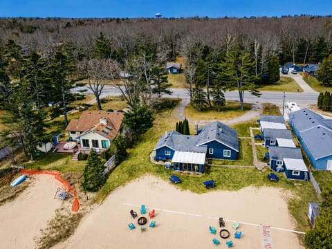 Backyard | Sandy Beach | Aerial Perspective & Blue Cottages