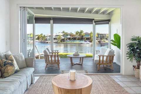 Beautiful open living space with unobstructed views of Noosa canal. 