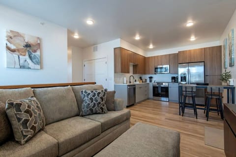 Open floor plan with sleeper sofa