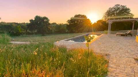 Sunset over the saltwater pool.