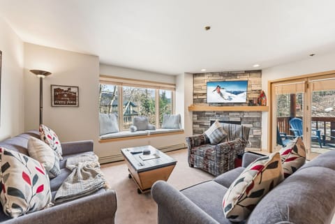 Living room: Gas fireplace , TV , pull-out sofa