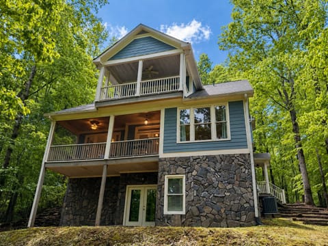 Exterior Back, 3 levels of outdoor living, Real Stone