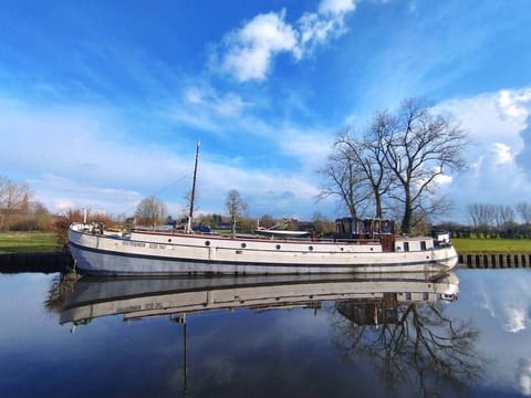 "Vertrouwen" 'Trust' was built in Harlingen, Netherlands in 1913 as a commercial sailing ship, carrying 'turf' (Peat), bricks, potatoes and anything that was required.  She had one huge mast and possibly a smaller steadying sail at the stern. 