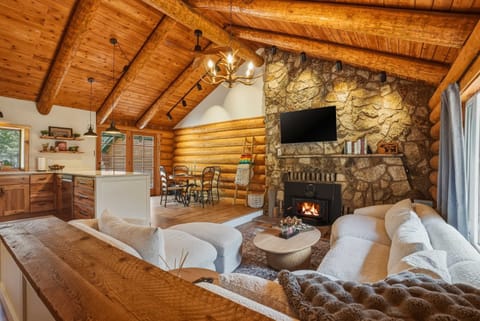 Stay awhile at Lucky Logger, where comfort meets rustic char