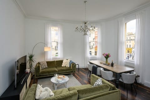 Spacious living room with dining