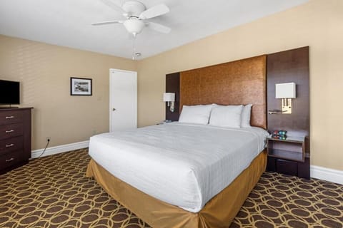 Unwind into crisp linens on a plush, inviting king bed.