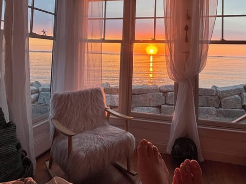 Morning sunrise in first floor bedroom. King bed with smart tv. 