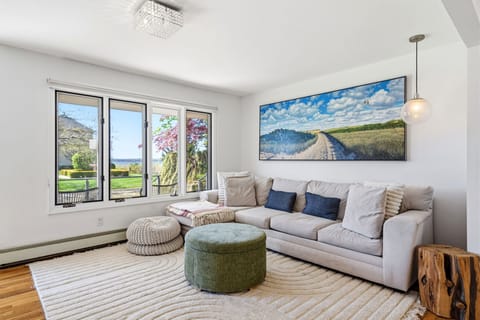 Living room with partial Peconic Bay view from front windows