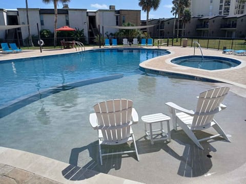 Our pool now has a beach slope access where you can drag a lounger into water as