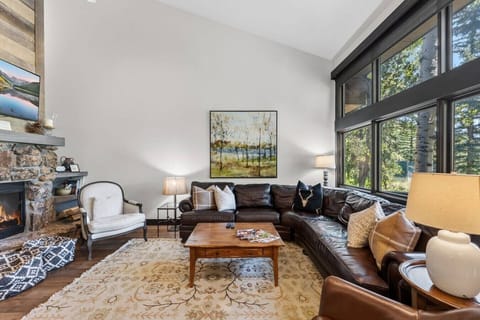 Living room with fireplace and smart tv