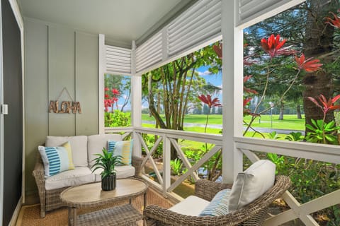 Start your morning surrounded by tropical greenery and peaceful golf course views.
