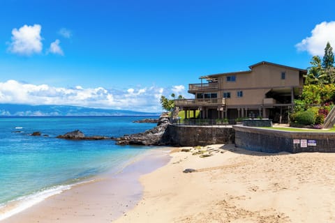 The resort's communal white, sandy beach