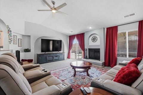 Living room with fireplace. 