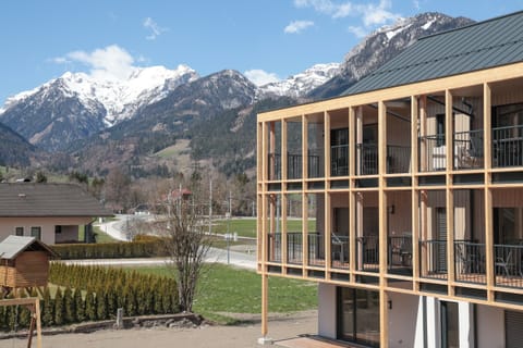 Main view of the building in summer