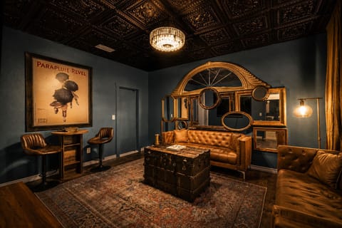 The Secret Speakeasy
Hidden behind a bookcase and a false wall, this unforgettable lounge is the home's signature feature. Relax with a drink, challenge your group to a board game from the vintage trunk, and enjoy an experience guests talk about l