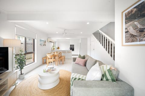 Open plan kitchen, living and dining areas with front garden access