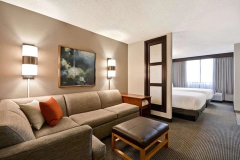 Bedroom and living area views.