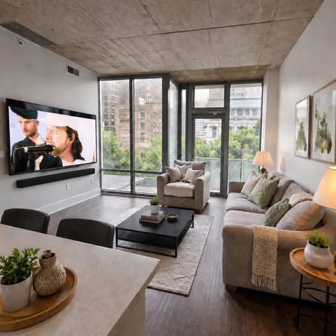 Living Room + Entertainment Movie Nights & Streaming Ready Large smart TV and co