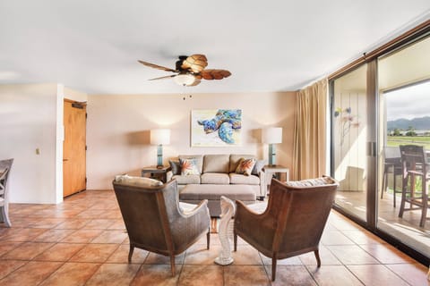 Welcome to Kauai Oceanview Condo. Open spaces, and fantastic views from the living room and lanai.