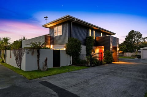 House from the road at dusk