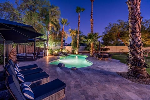 Pool-side palm trees and stars