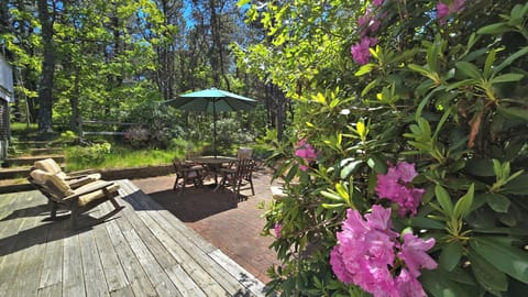 Patio with lounge seating and dining table