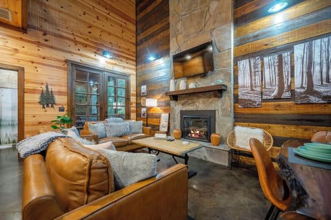 Kick back by the glow of the electric fireplace and relax.  