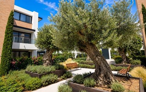 Exterior facade & community gardens
