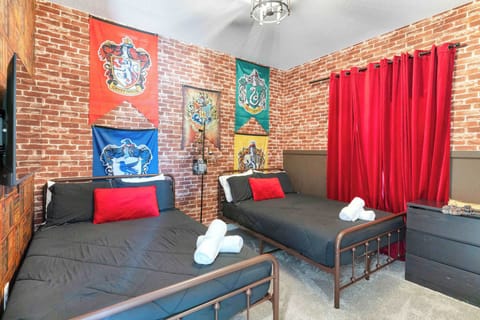 A colorful themed bedroom adds extra personality and gives younger guests a memorable place to recharge.