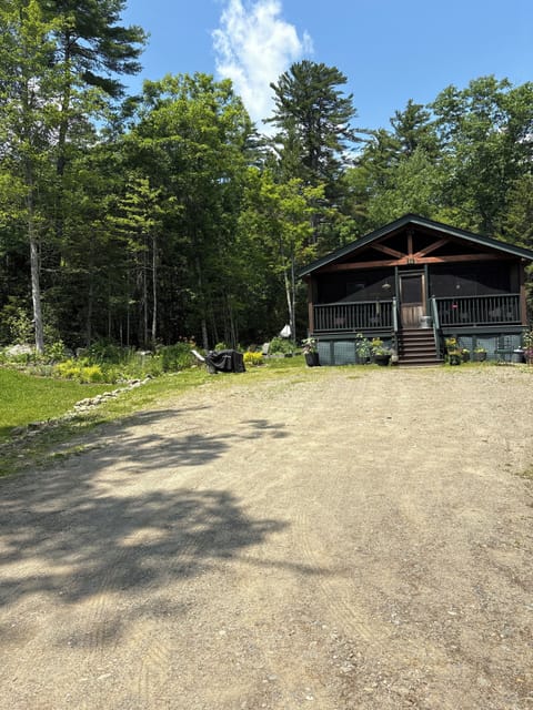 Front of cabin and parking area