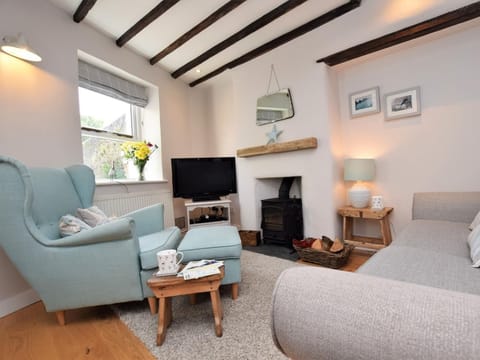 Cosy lounge area with seating and wood burner