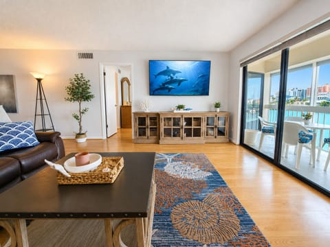 interior, indoor, couch, balcony, living area, television, dining table, daytime