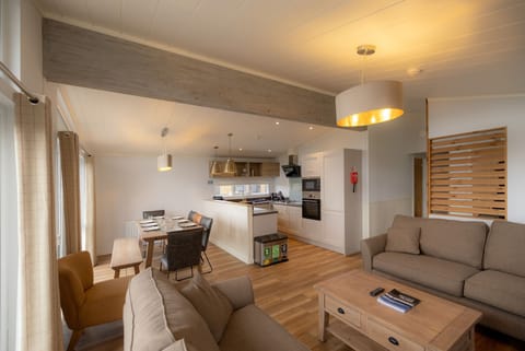 Living room, kitchen and dining area