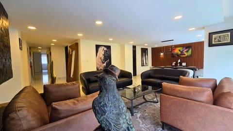 Spacious modern lounge with stylish seating and upscale design touches