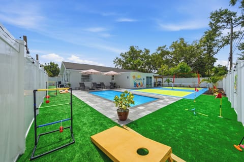 Private pool + turf game yard for sunny family fun and outdoor lounging