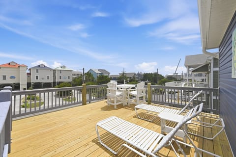 Ocean view 2nd story deck with stairs and master bedroom access